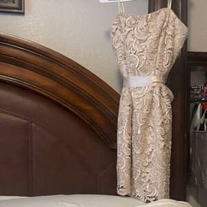 Adrianna Papell Strapless Lace Dress in Cream